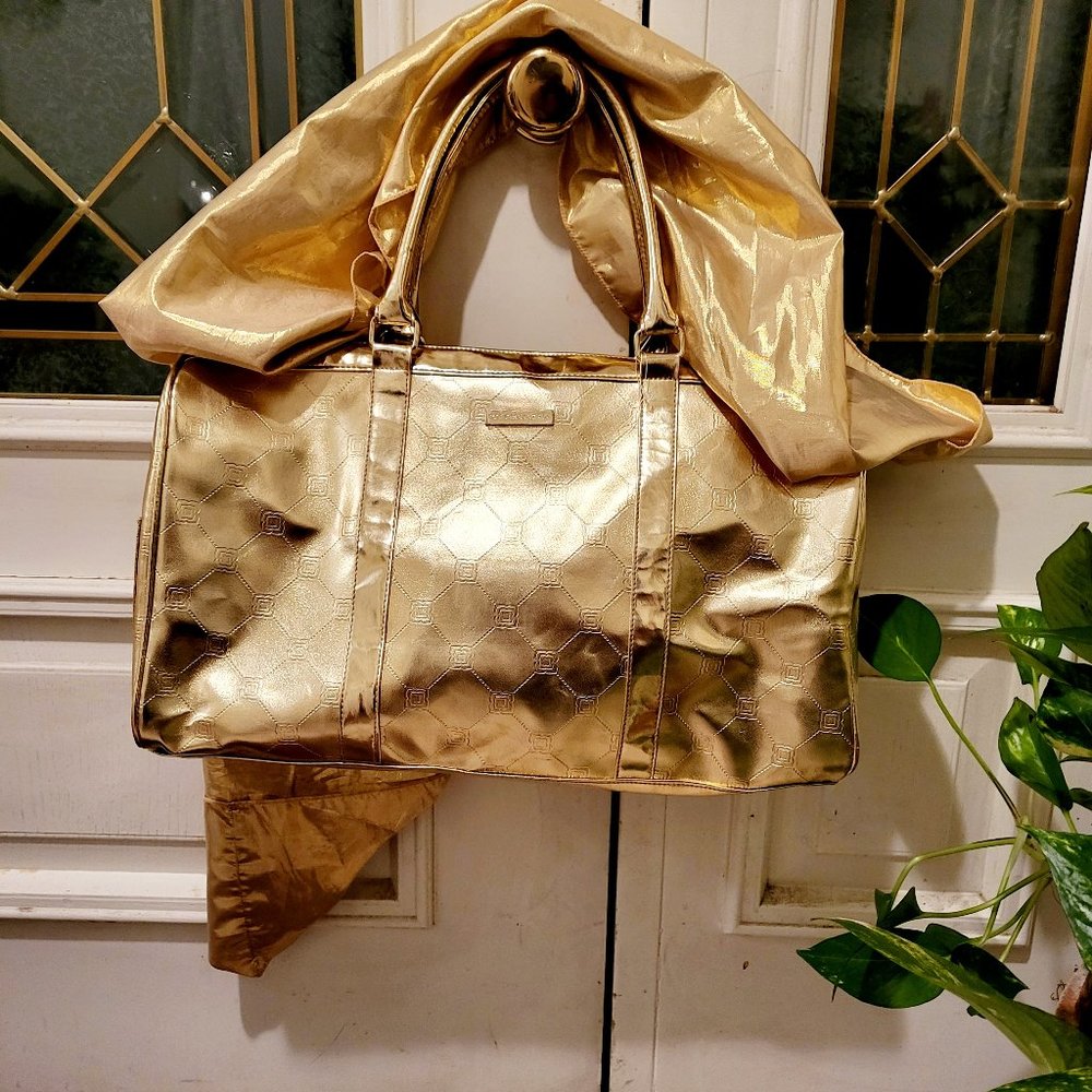 BCBG MAXAZRIA Gold Metallic spacious Duffle Bag/Tote
